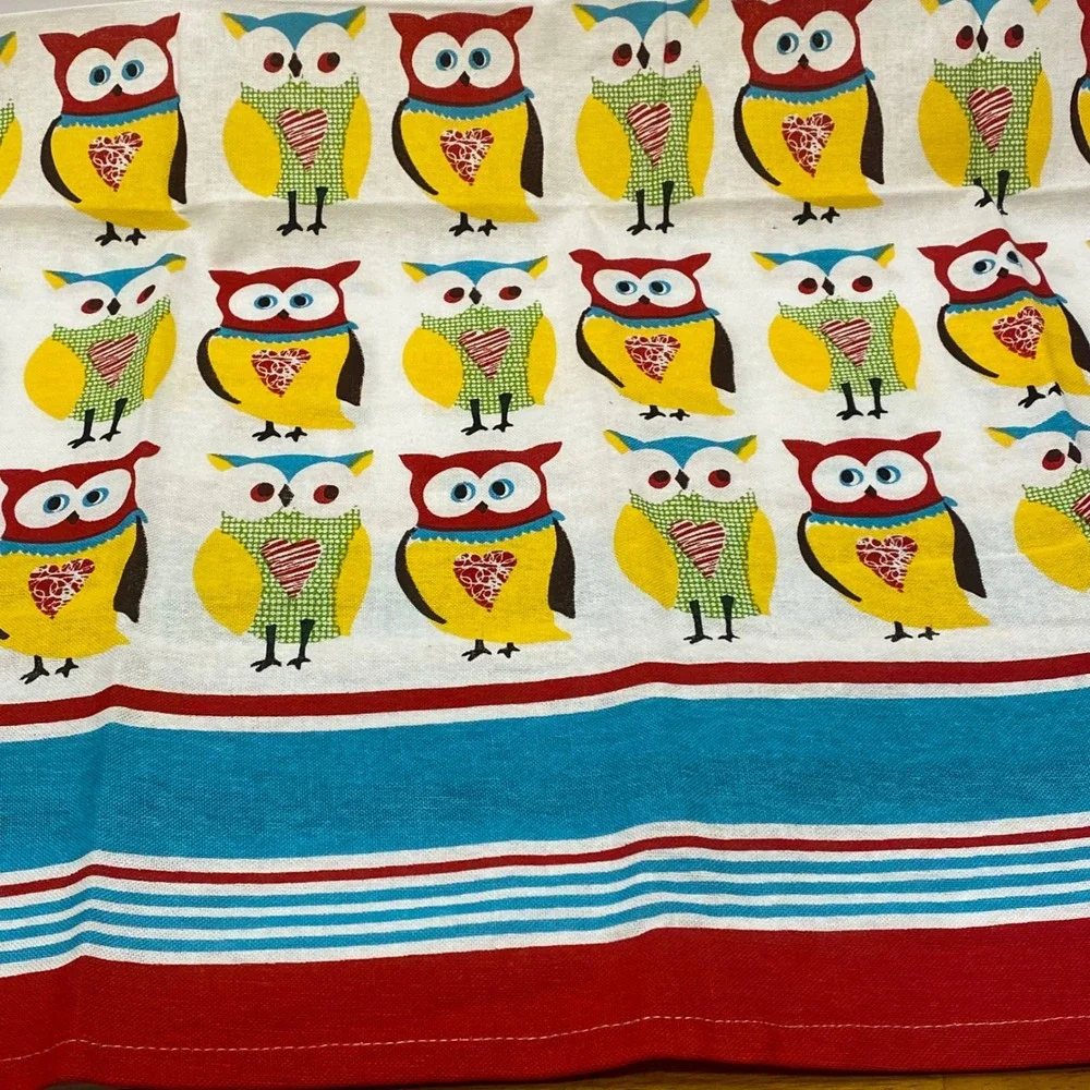 Two Vintage Kitchen Tea Towels Multi Excellent Bird Gingham Striped Retro
